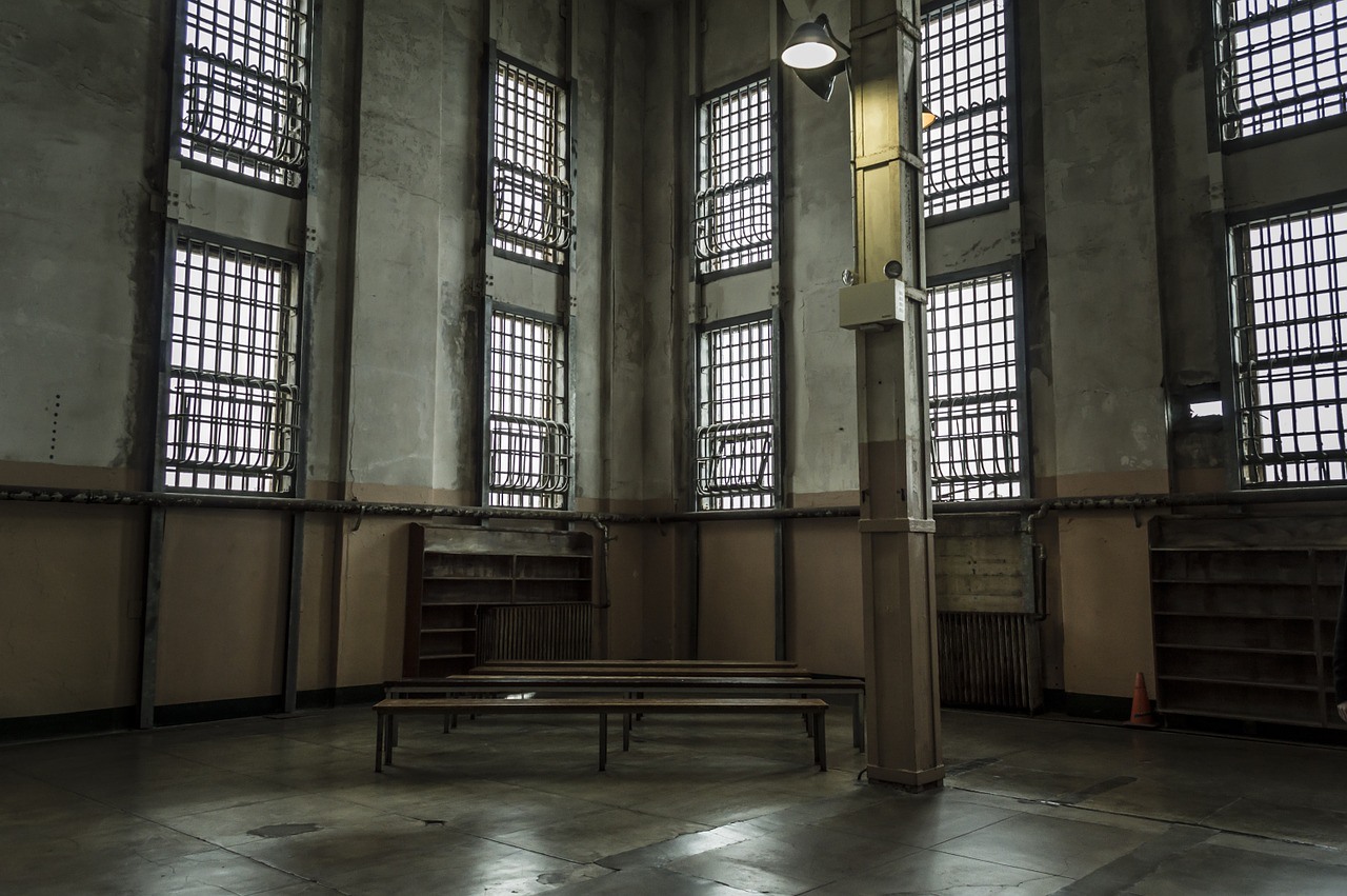 The great hall of an abandoned haunted prison in the US.