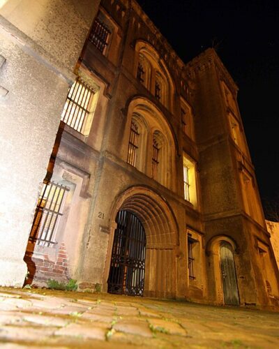 A view of Old Charleston Jail at night.