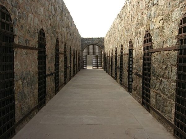 The walkway between inmate cells at the haunted Yuma Territorial Prison.