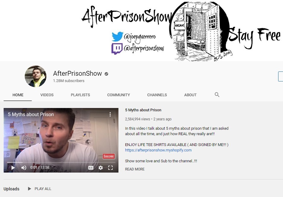 A screenshot of the AfterPrisonShow by Joe Guerrero on Youtube.