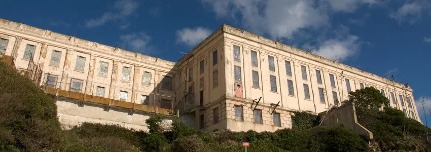 The façade of Alcatraz Federal Penitentiary.