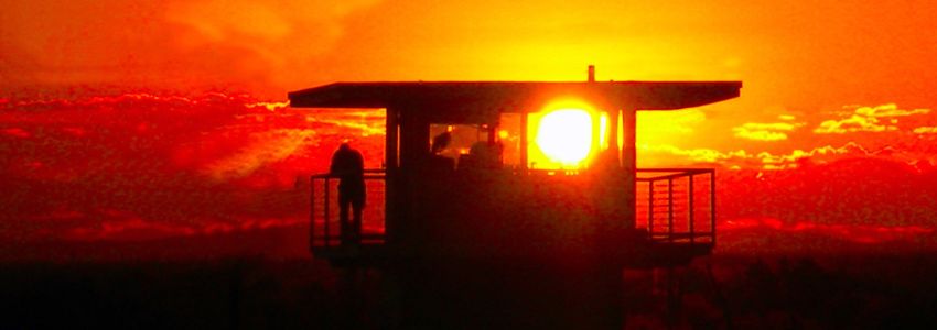 A military prison during sunset.