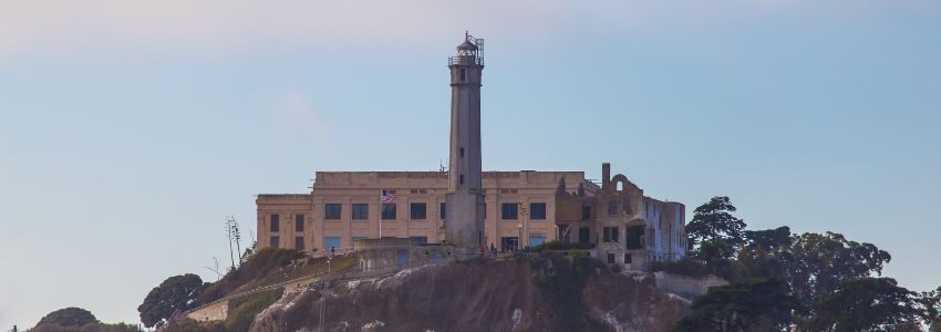 Alcatraz, also known as "The Rock," was a maximum security lockup on Alcatraz Island. It stands in San Francisco Bay.