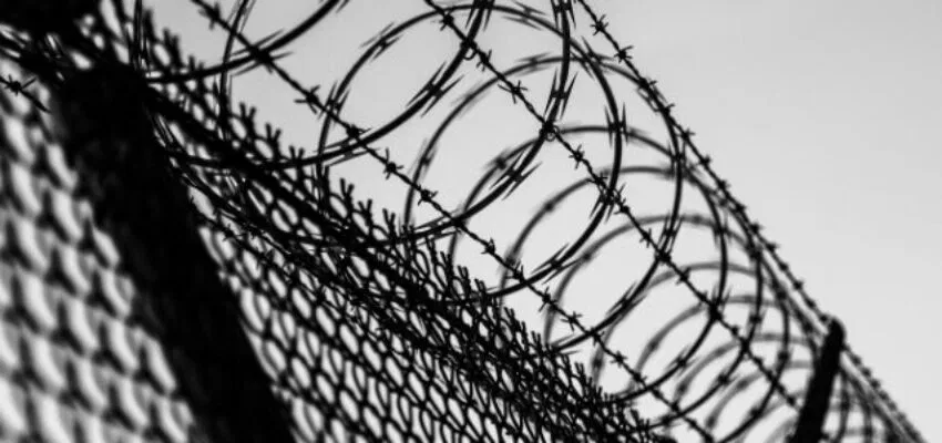 A wall full of barbwire inside Stateville Correctional Center.