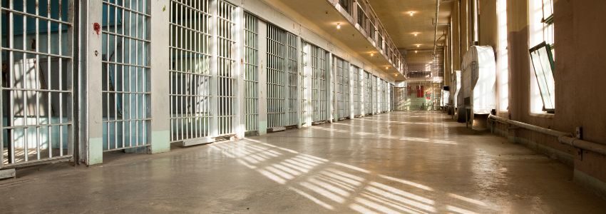 A prison hallway with natural lights