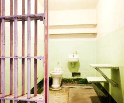 A prison bathroom in one of the most famous U.S. prisons.