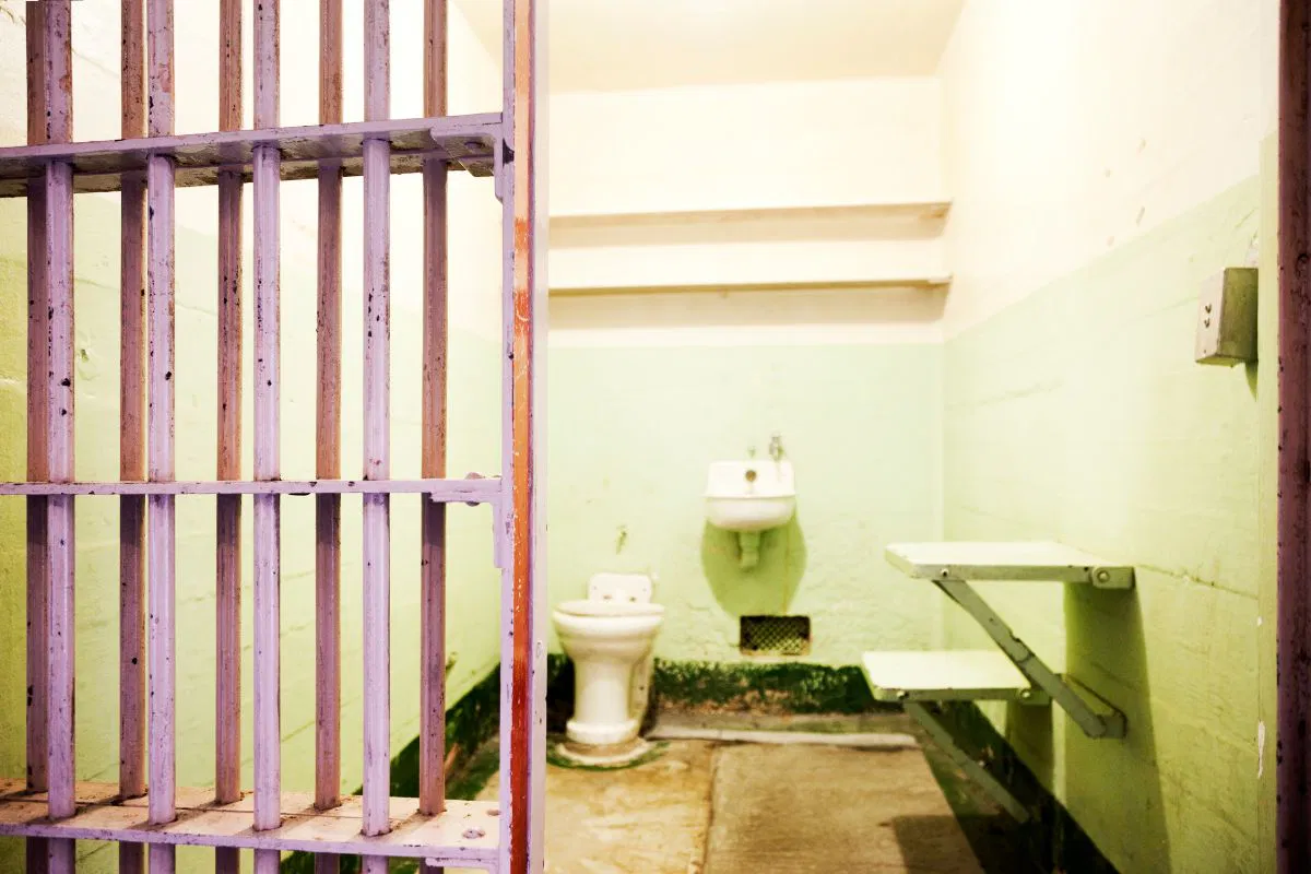 A prison bathroom in one of the most famous U.S. prisons.